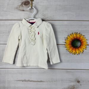 Ralph Lauren Baby Girls Cream Long Sleeve Ruffle Polo Shirt 18M